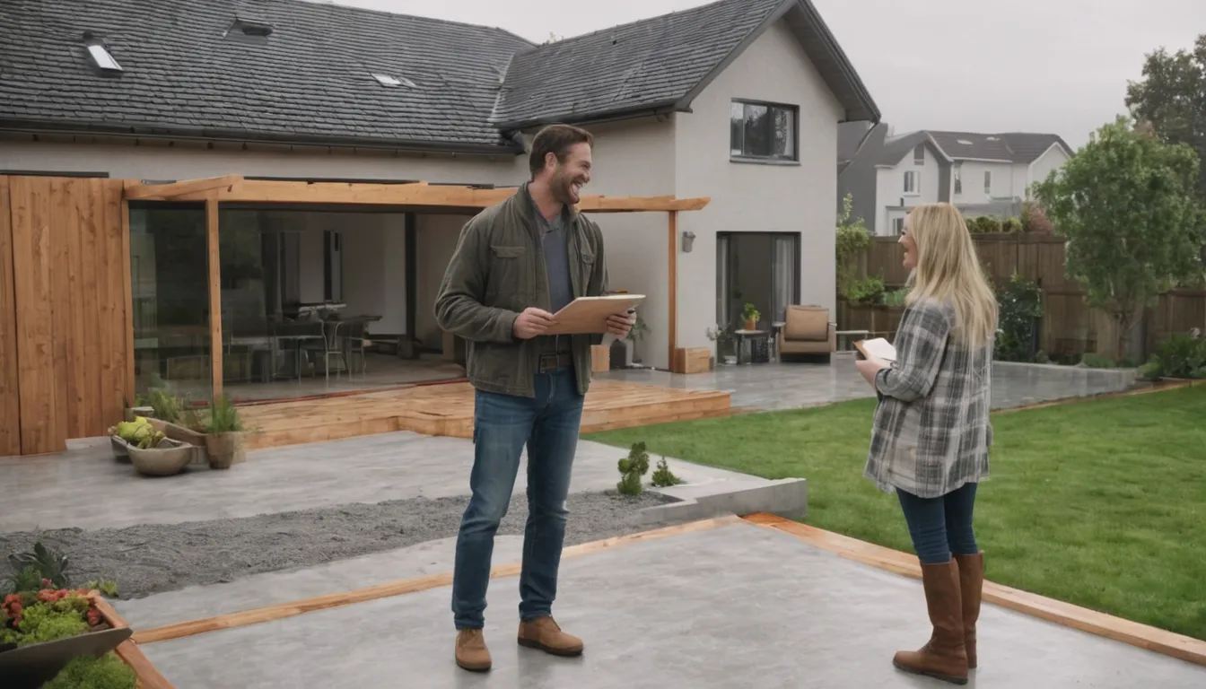 A homeowner discussing a patio plan with a local provider in the New York area