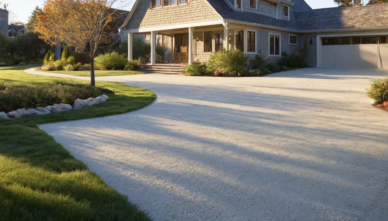 A freshly poured concrete driveway beside a home in New York